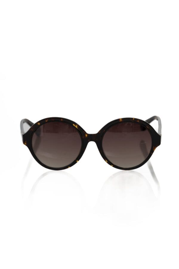 Frankie Morello Elegant Black Turtle Pattern Round Sunglasses